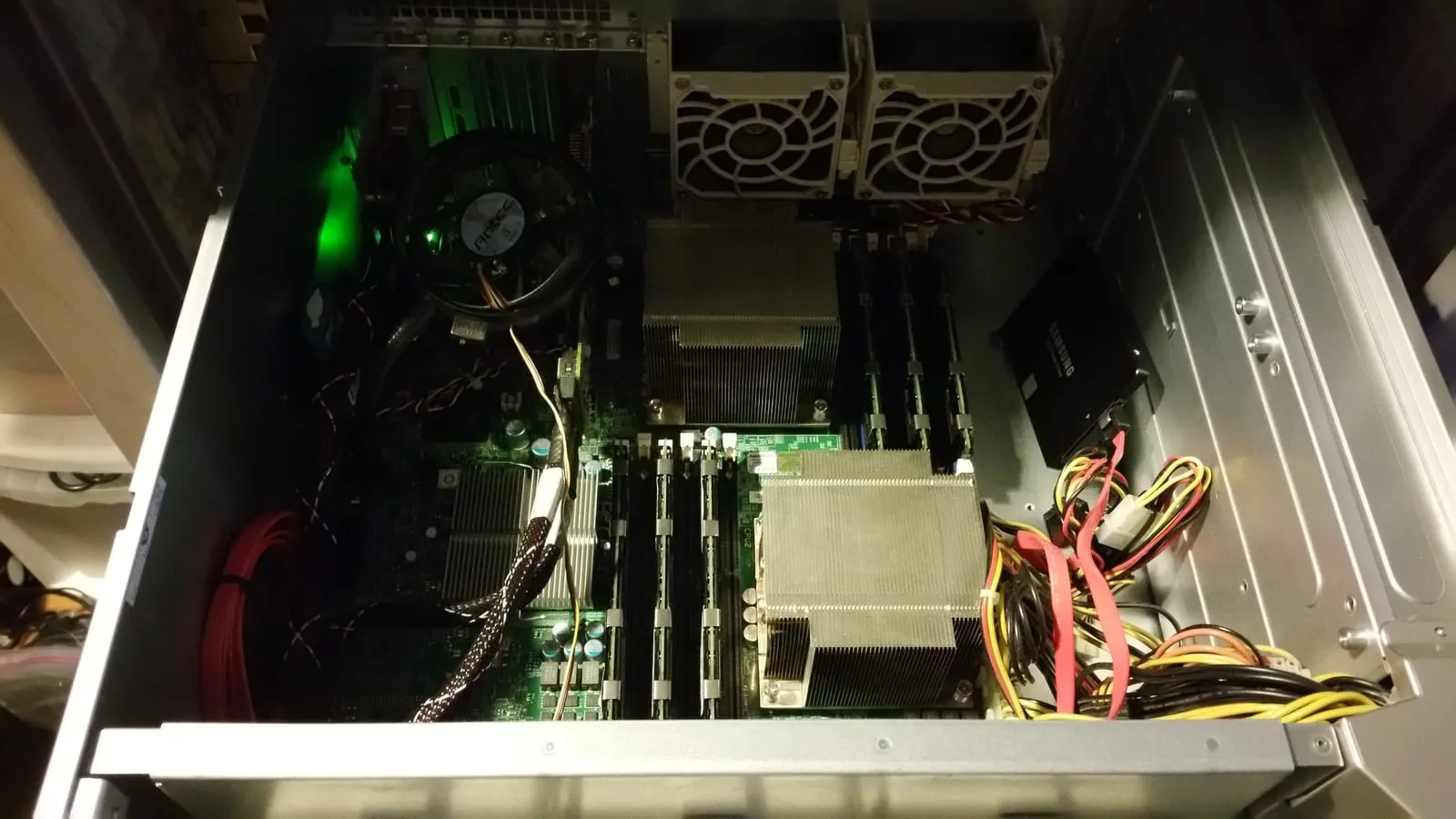 Inside the Supermicro SC846E16 again, air shroud off